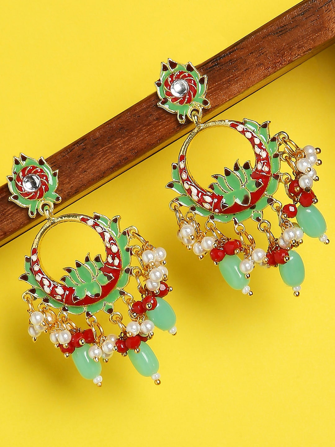 

OOMPH Gold-Plated Cresent Shaped Chandbalis, Green