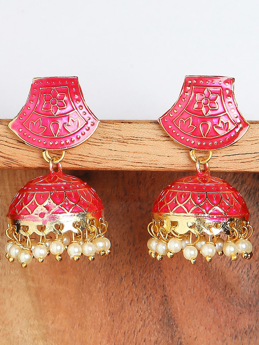 

OOMPH Gold-Plated Dome Shaped Jhumkas Earrings, Pink
