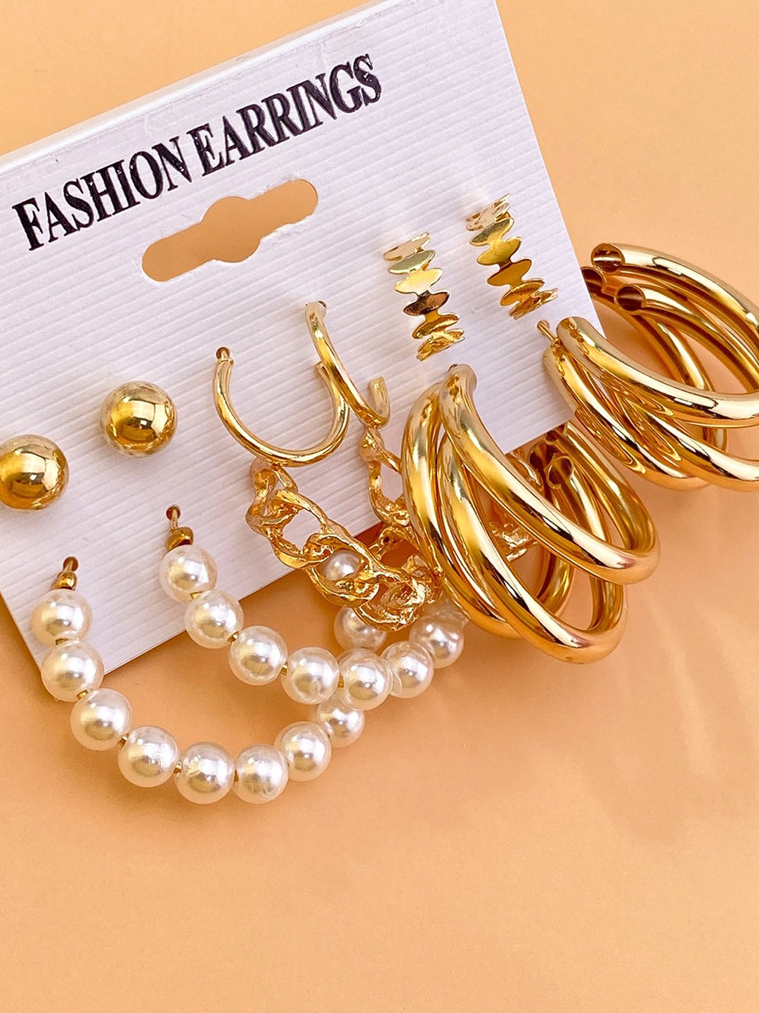 

OOMPH Set of 6 Gold-Plated Contemporary Hoop Earrings, White