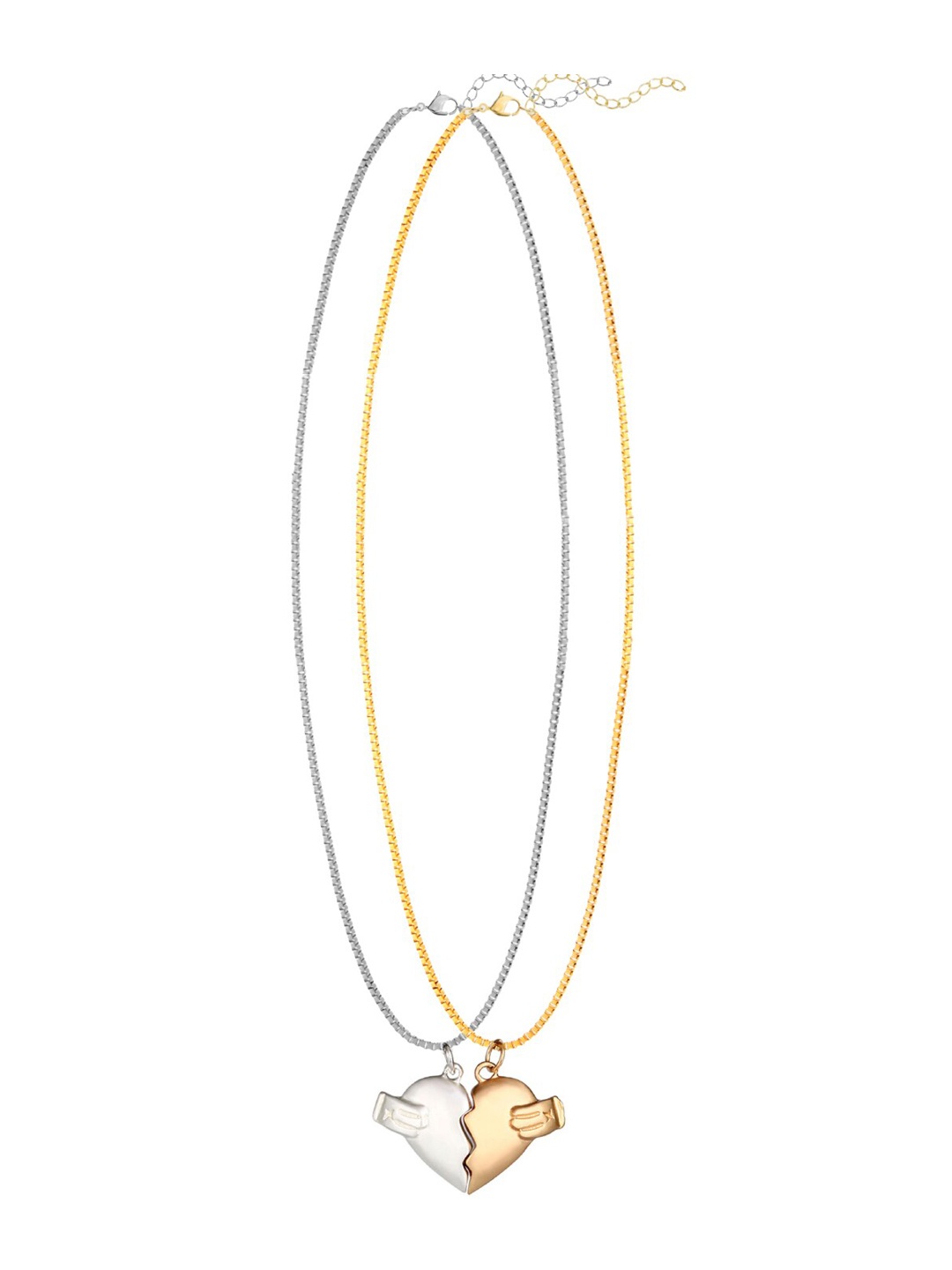 

OOMPH Women Set Of 2 Gold & Silver-Plated Magnetic Heart Couple Pendants With Chain