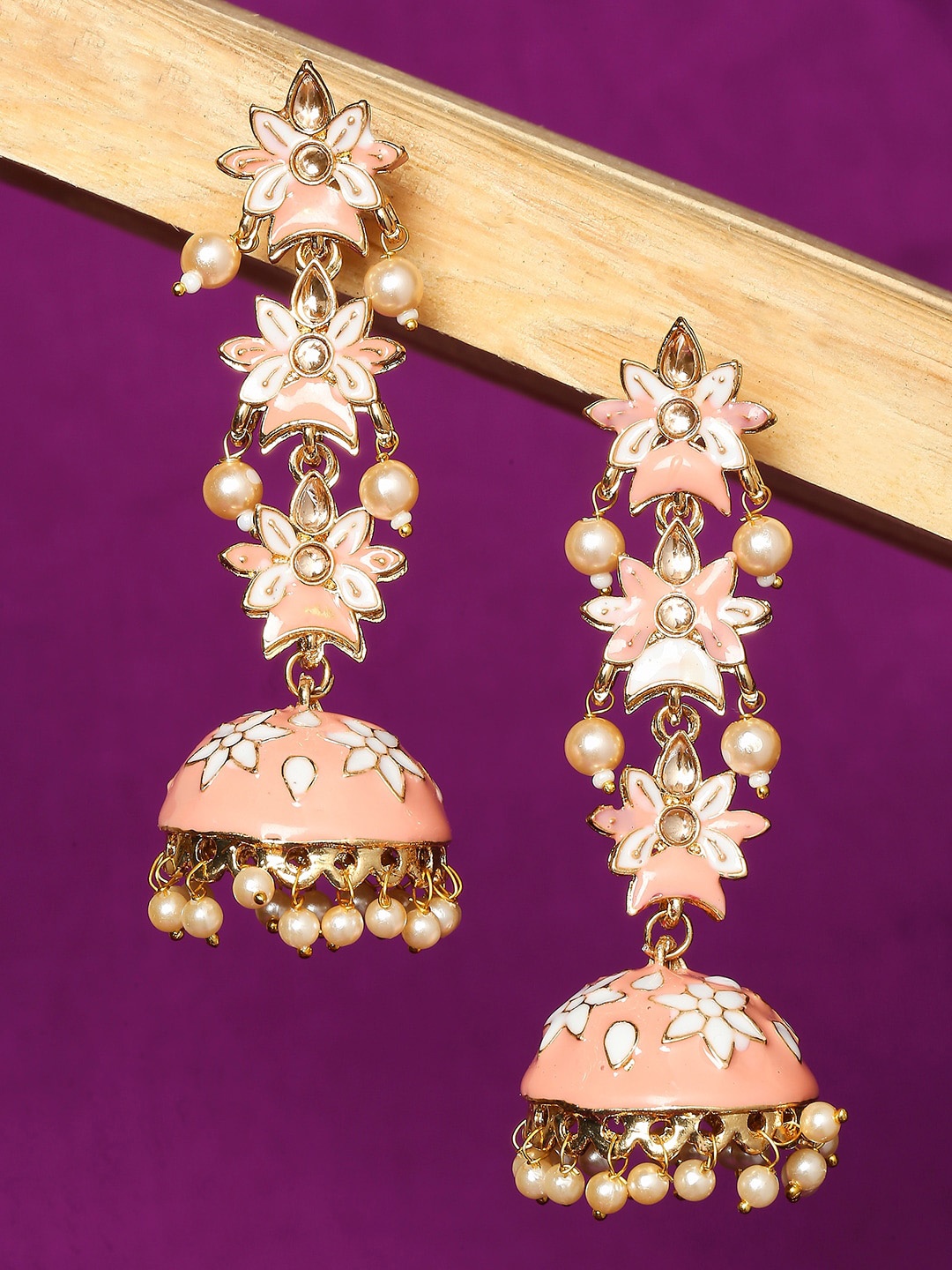 

OOMPH Gold Plated Dome Shaped Jhumkas Earrings, Peach