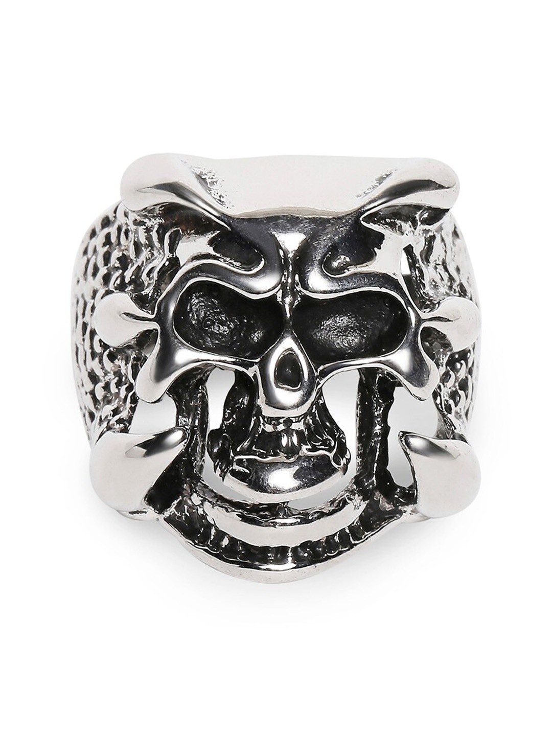 

OOMPH Men Silver-Plated Vintage Gothic Skull Claw Biker Finger Ring