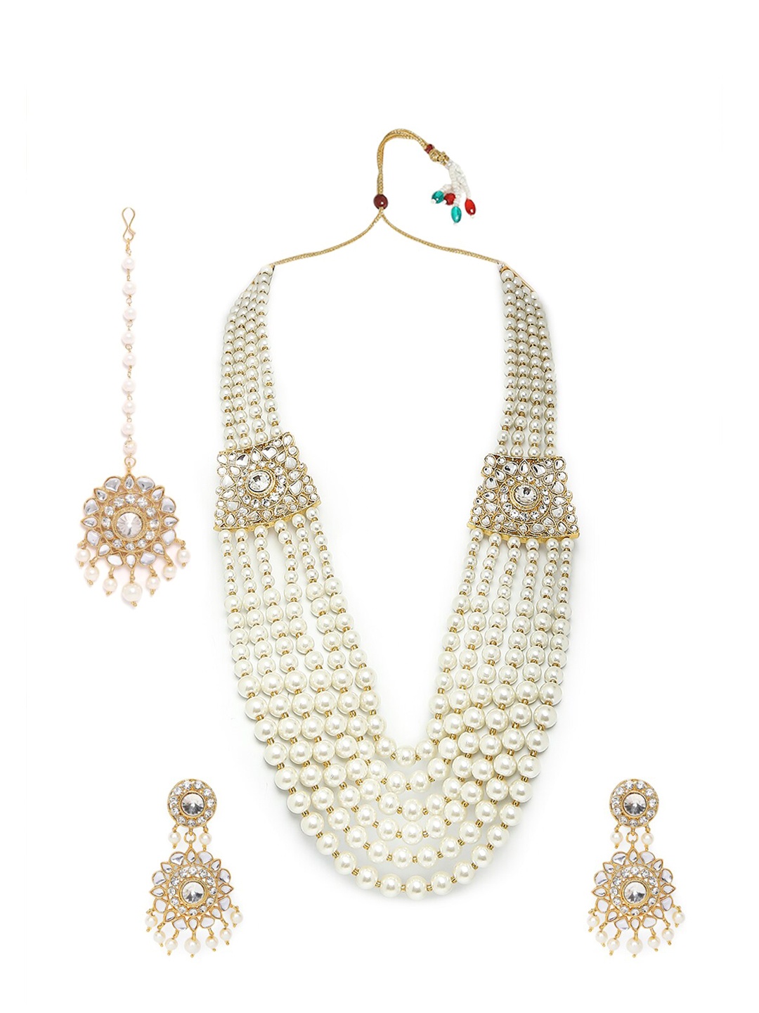 

OOMPH Women Gold-Plated Kundan Studded & Beaded Layered Jewellery Set, White