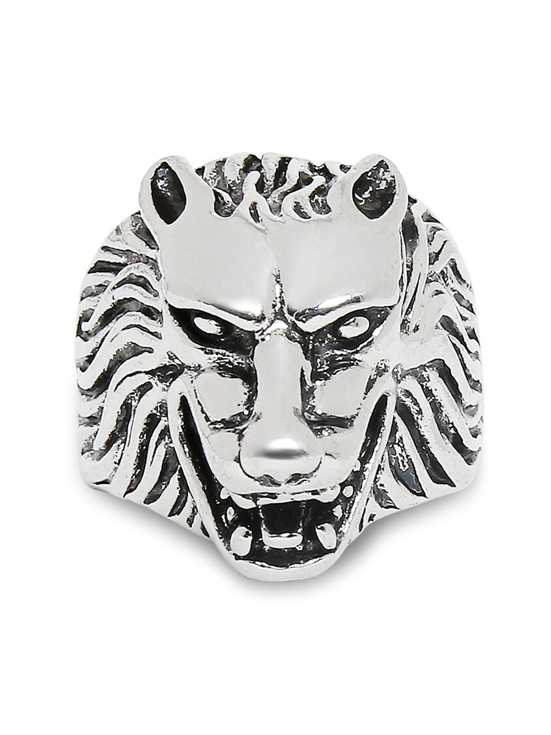 

OOMPH Men Stainless Steel Vintage Gothic Wild Wolf Biker Finger Ring, Silver