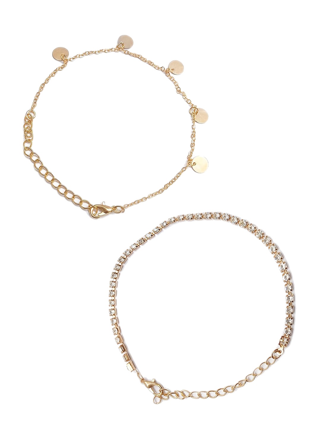 

OOMPH Set Of 2 Gold-Plated Crystal Stone-Studded Anklet