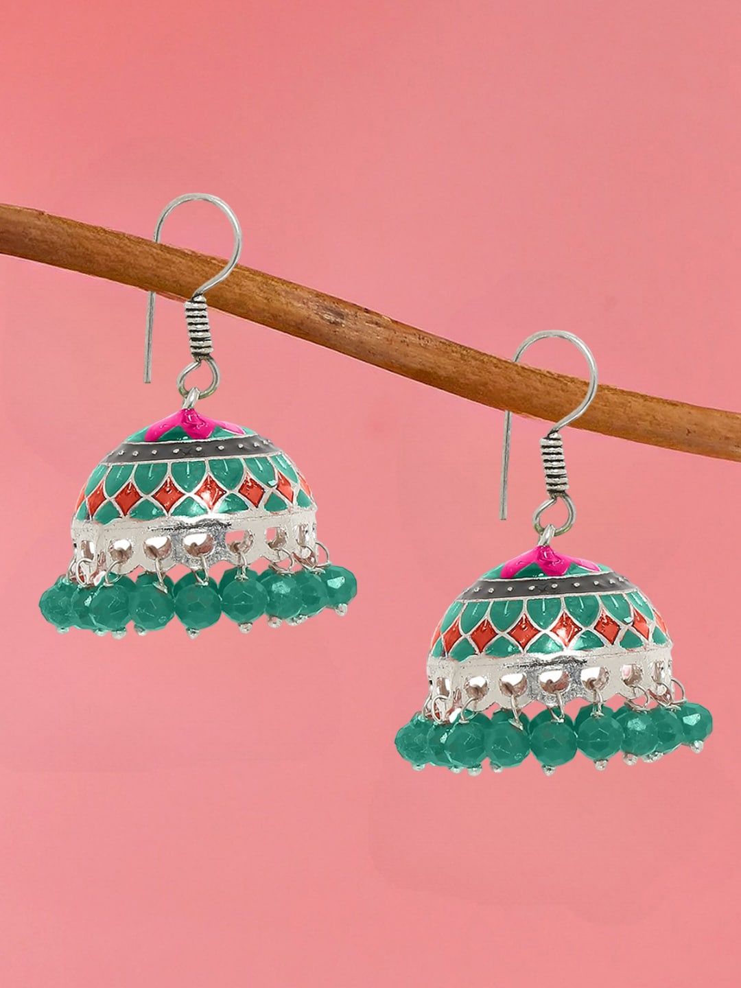 

OOMPH Beaded Dome Shaped Jhumkas, Green
