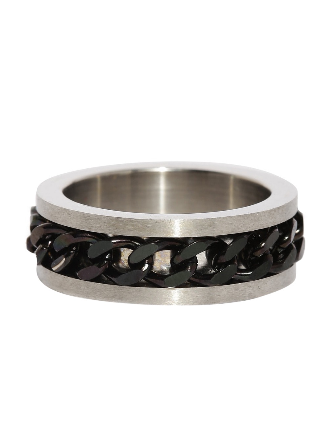 

OOMPH Men Stainless Steel Chain Design Band Ring, Black