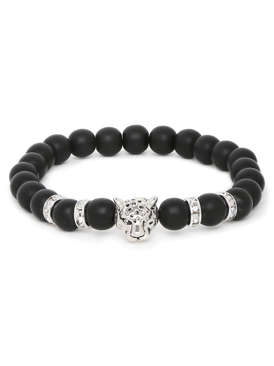 

OOMPH Men Elasticated Leather Bracelet, Silver