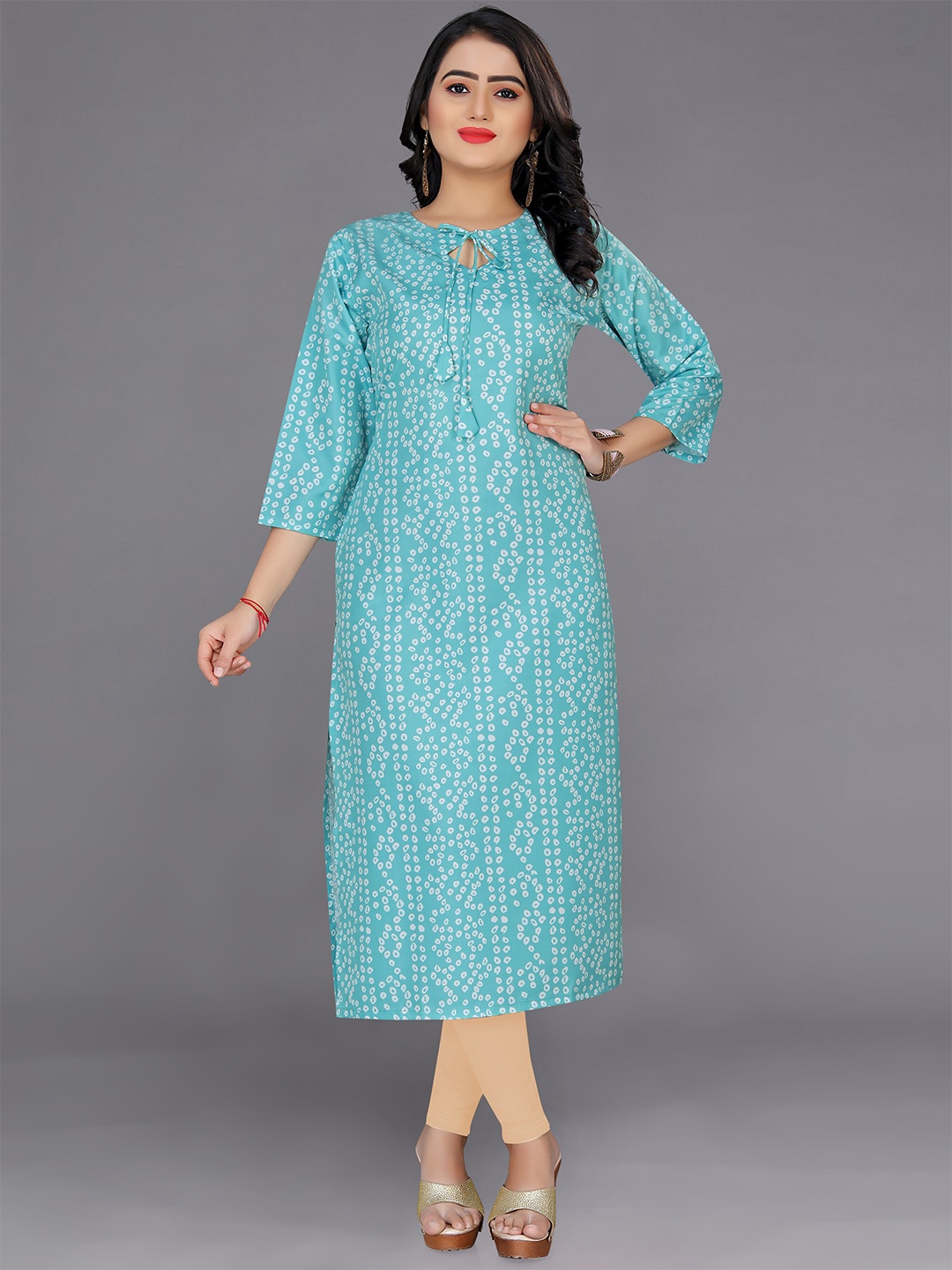 

Indian Fashionista Bandhani Digital Print Straight Kurta, Turquoise blue