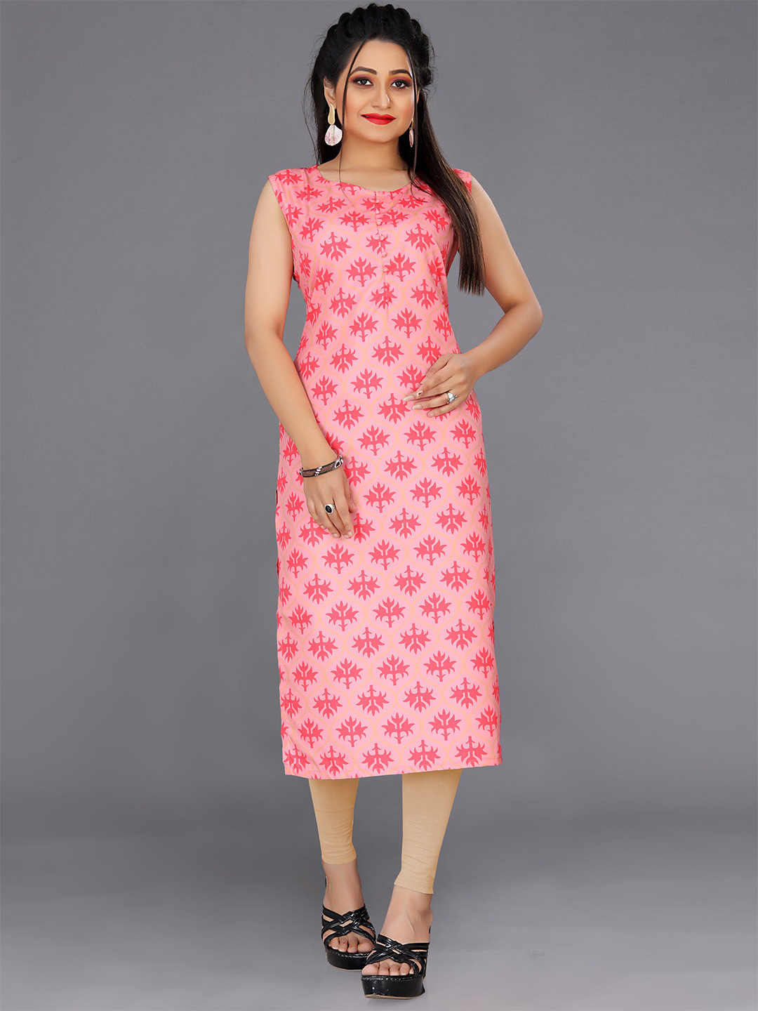 

Indian Fashionista Floral Digital Print Straight Kurta, Pink