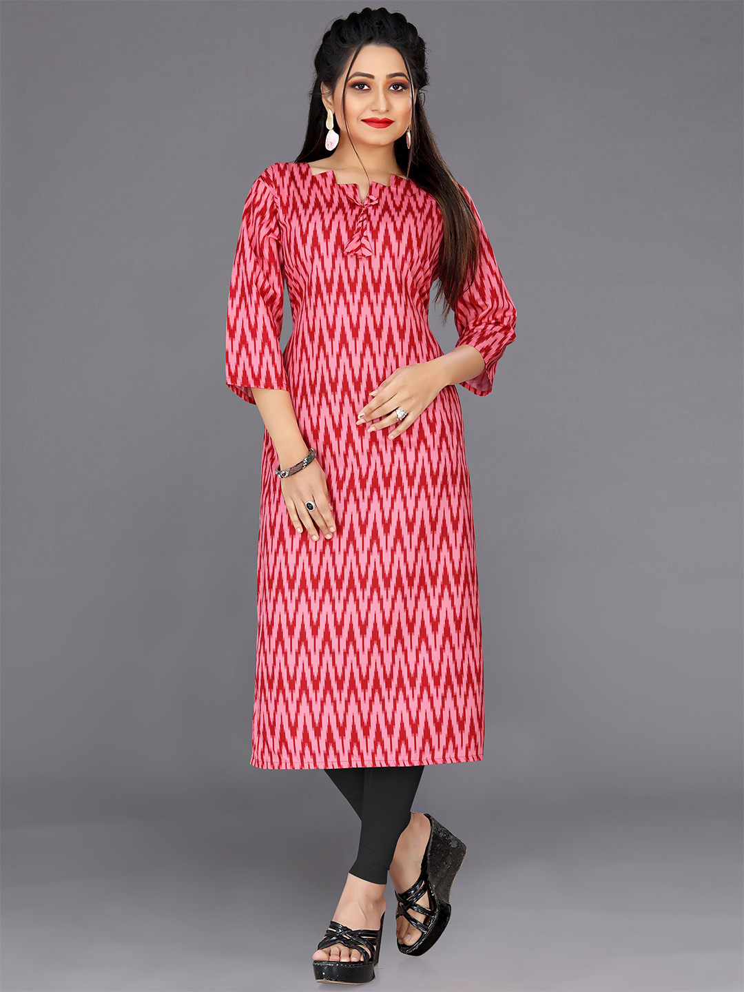 

Indian Fashionista Women Chevron Printed Kurta, Pink