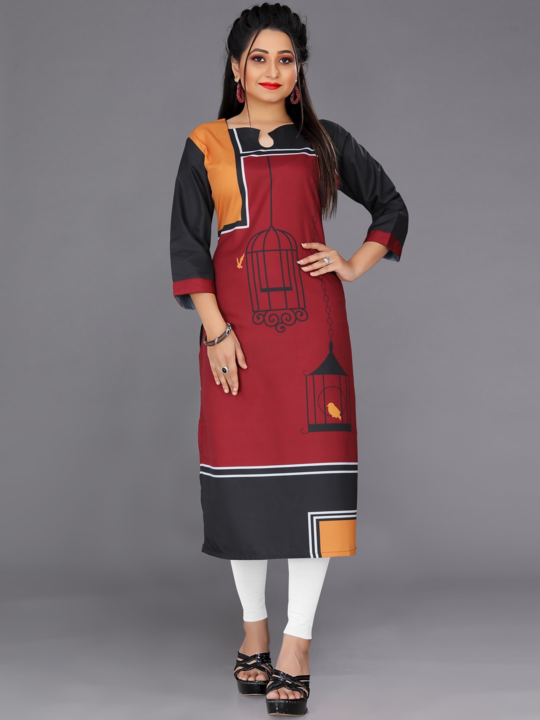 

Indian Fashionista Quirky Digital Print Straight Kurta, Maroon