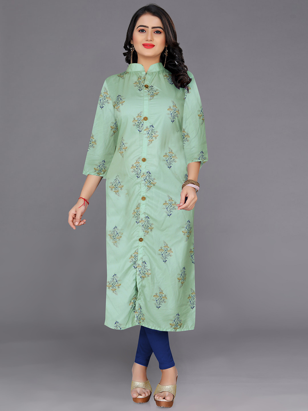 

Indian Fashionista Women Floral Digital Printed Straight Kurta, Green