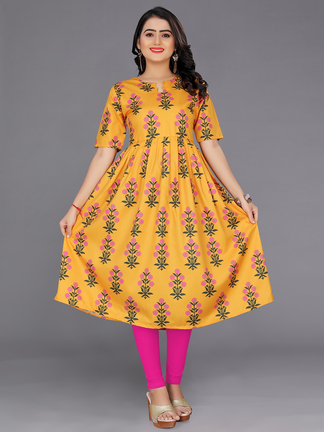 

Indian Fashionista Digital Print A-Line Kurta, Mustard