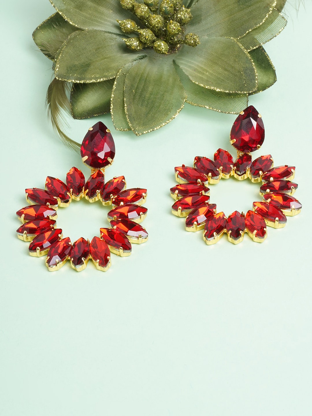 

DressBerry Gold-Plated Contemporary Drop Earrings, Red