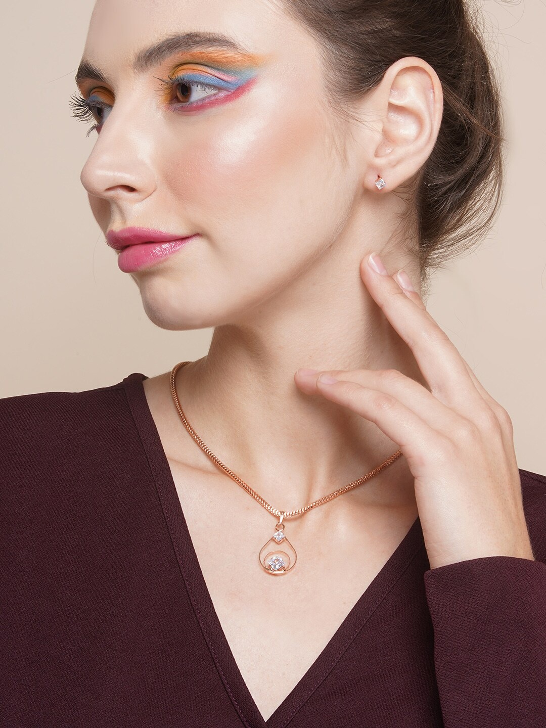 

DressBerry Women Rose Gold-Plated CZ Studded Necklace and Earrings, White
