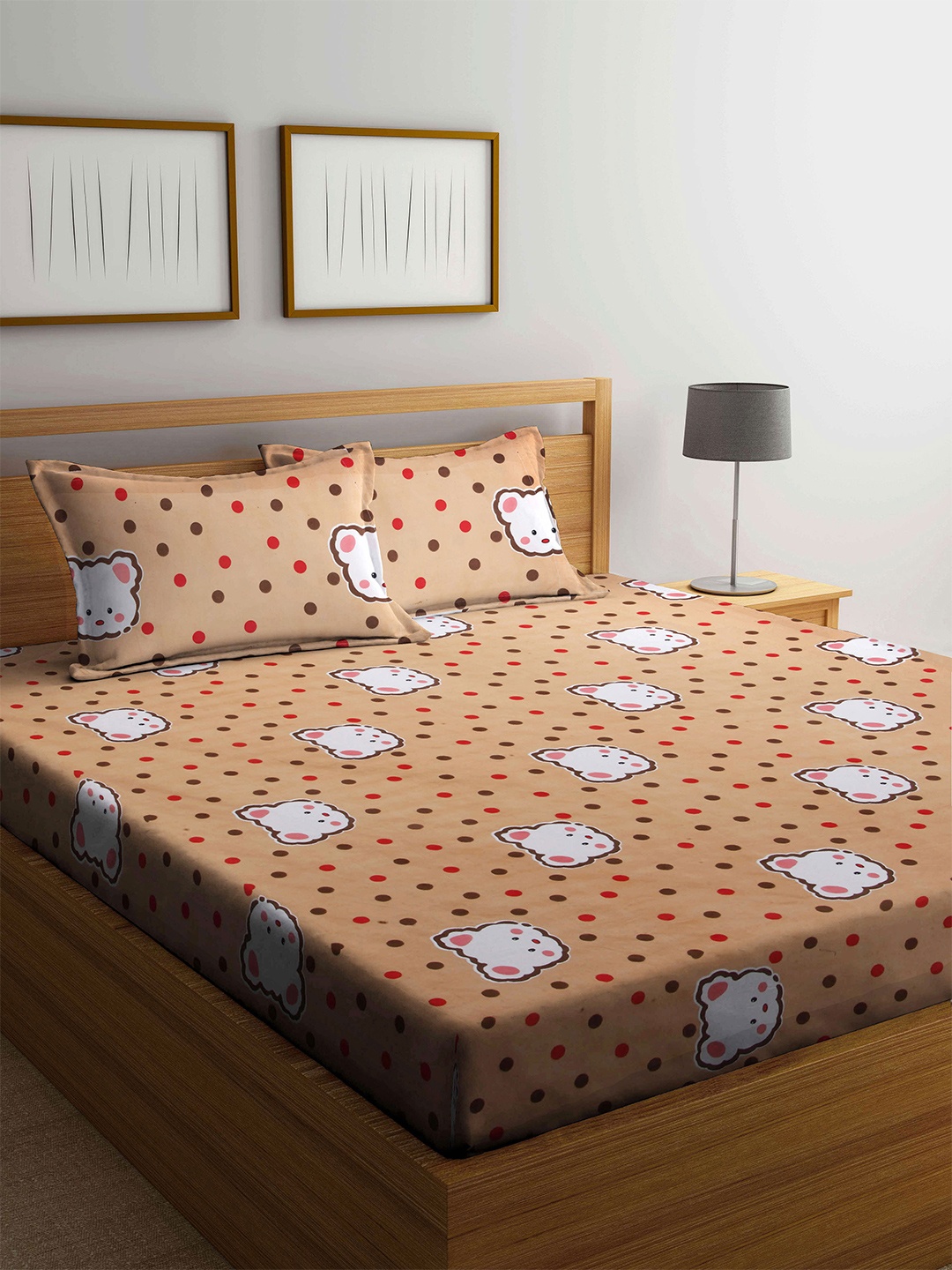 

KLOTTHE Kids Orange & Red 300 TC Fitted Double King Bedsheet With 2 Pillow Covers
