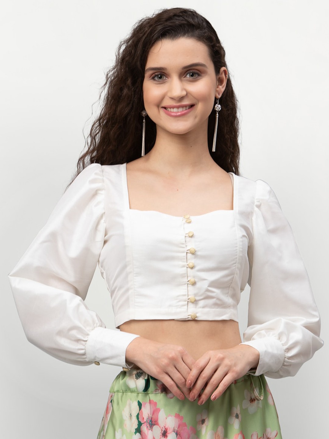 

studio rasa Button Down Raw Silk Saree Blouse, Off white
