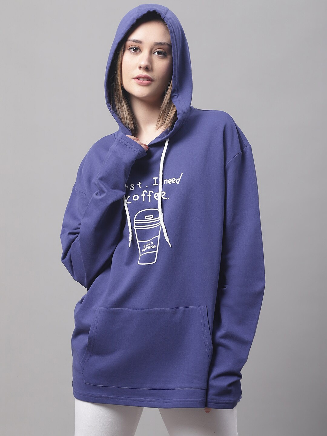 

DOOR74 Women Hooded Cotton Pullover Sweatshirt, Blue