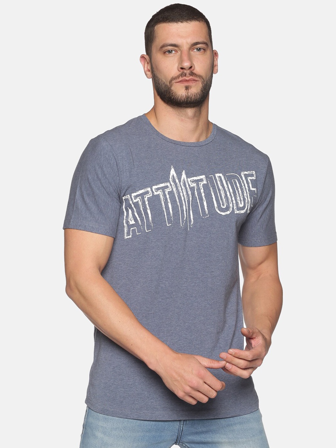 

ATTIITUDE Men Typography Printed Round Neck Dry Fit Cotton T-shirt, Blue