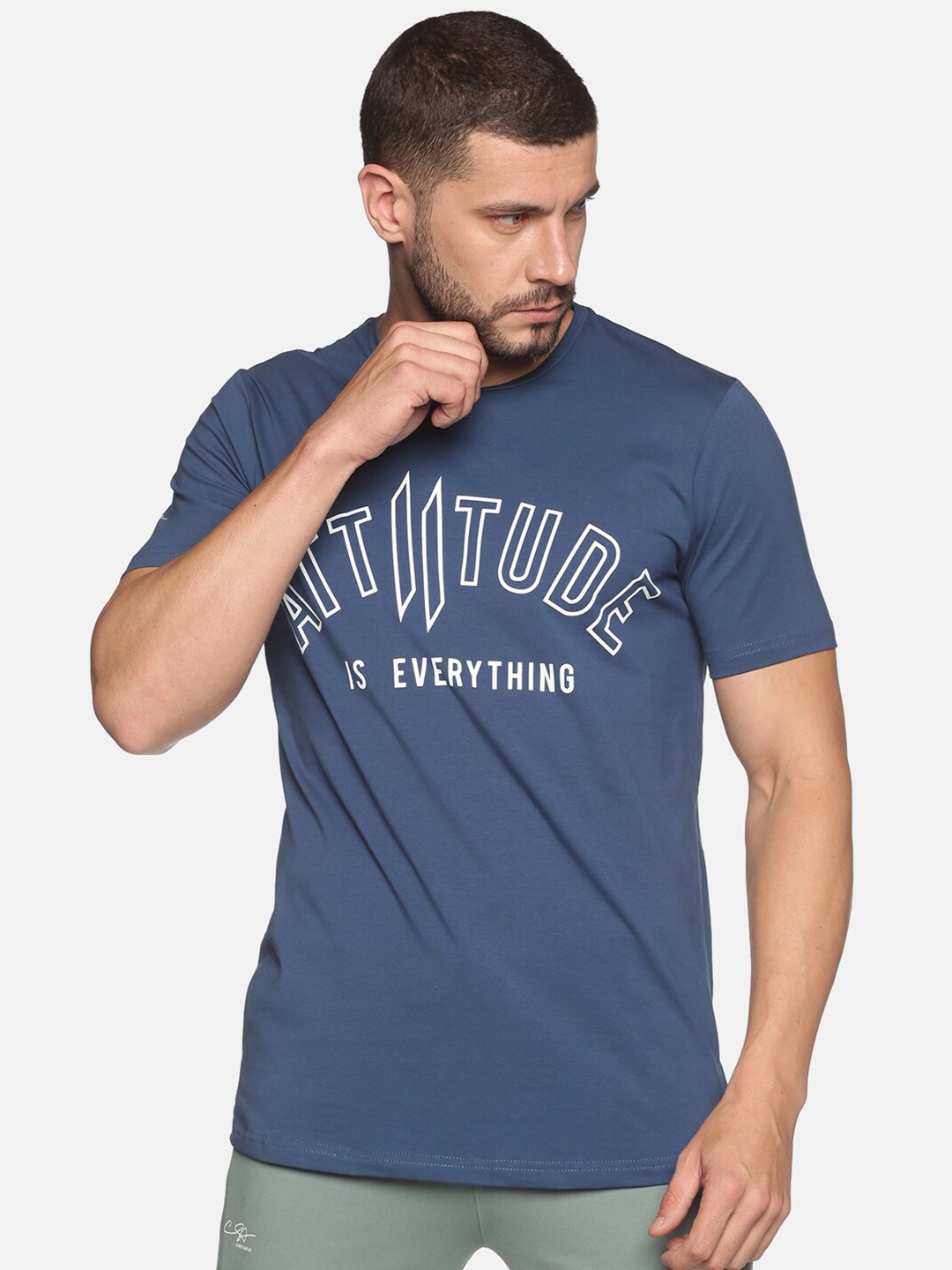 

ATTIITUDE Typography Printed Pure Cotton Dry Fit T-shirt, Navy blue