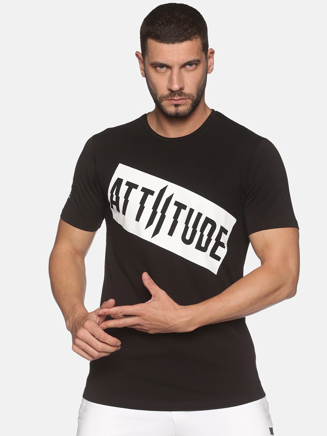 

ATTIITUDE Men Typography Printed Dry Fit Pure Cotton T-shirt, Black