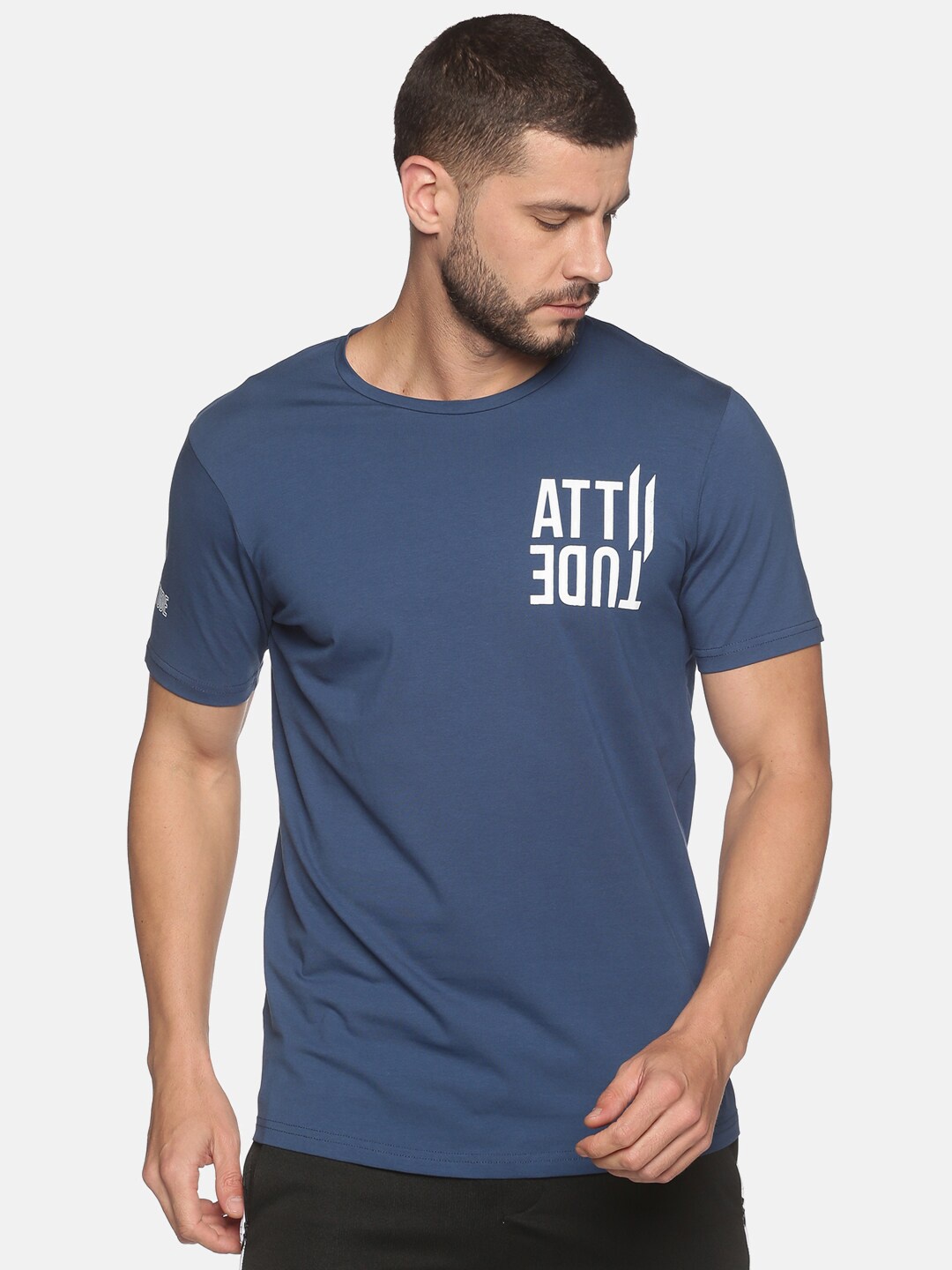 

ATTIITUDE Men Typography Pure Cotton Dry Fit T-shirt, Navy blue