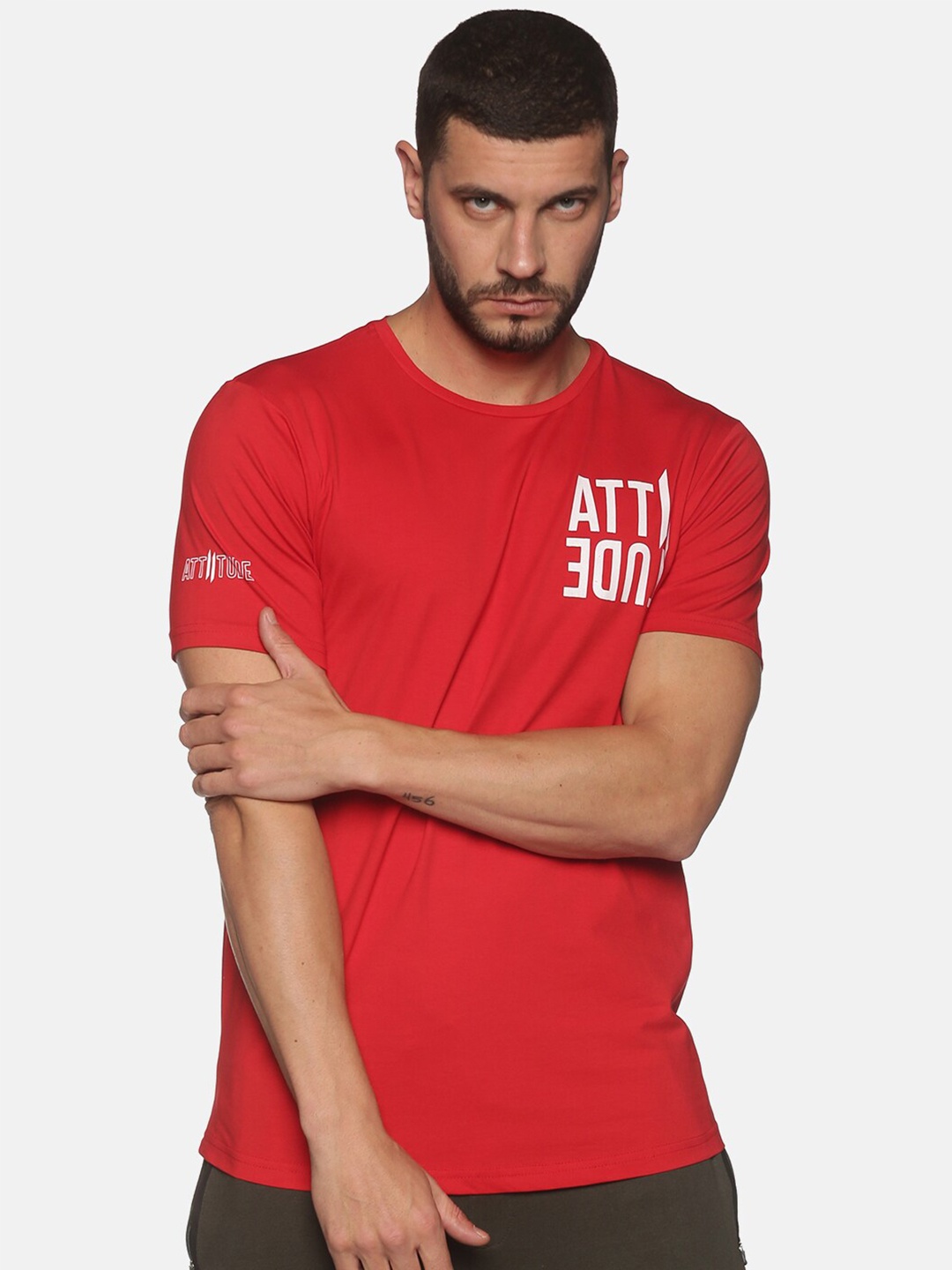 

ATTIITUDE Men Typography Printed Dry Fit Pure Cotton T-shirt, Red