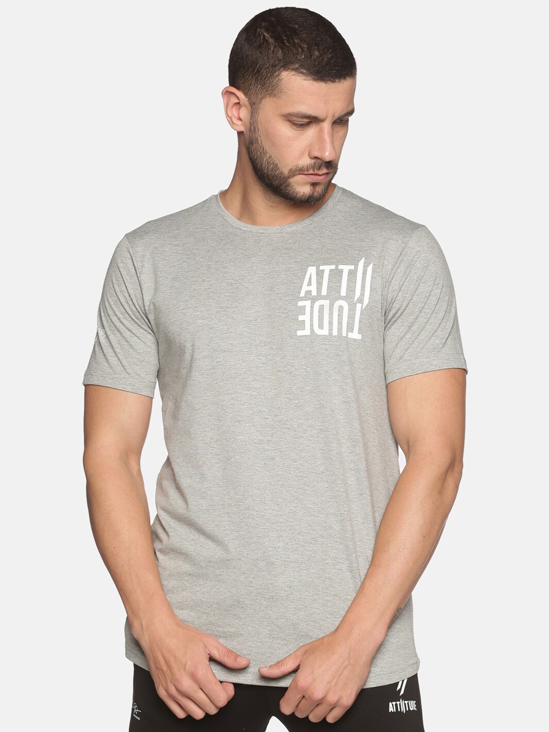 

ATTIITUDE Typography Printed Dry Fit Pure Cotton T-shirt, Grey melange
