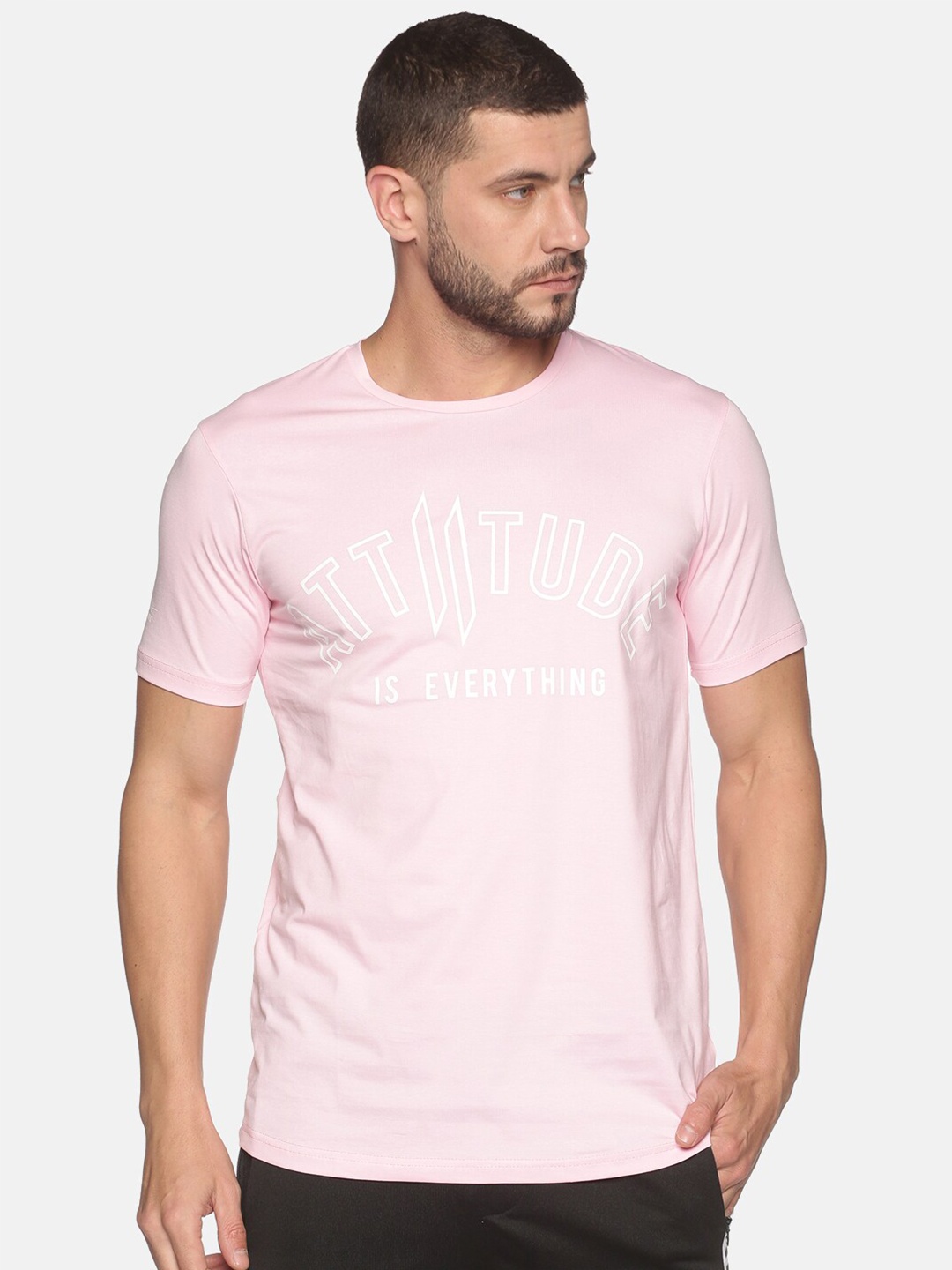 

ATTIITUDE Men Typography Printed Pure Cotton T-shirt, Pink