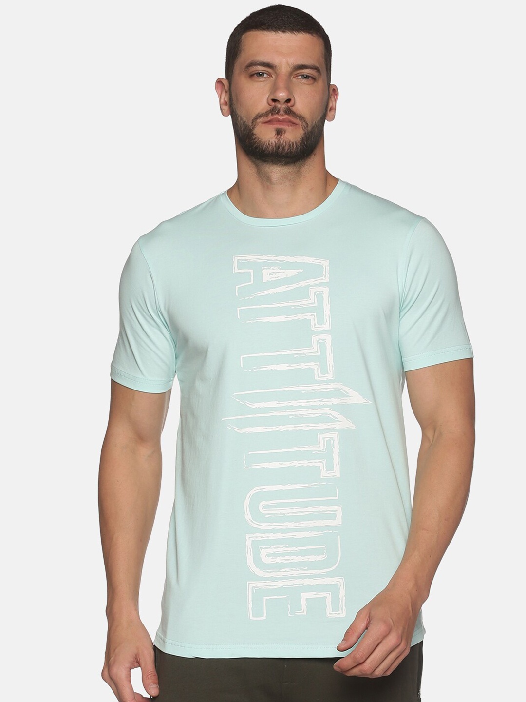 

ATTIITUDE Men Typography Printed Pure Cotton T-shirt, Blue