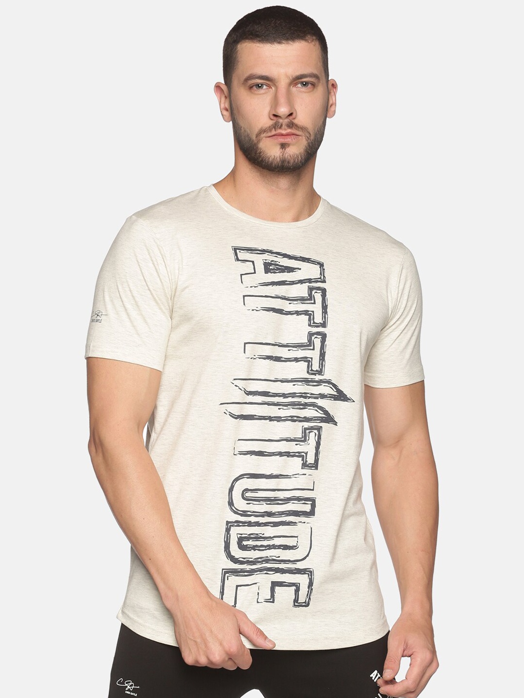 

ATTIITUDE Men Typography Printed Dry Fit Pure Cotton T-shirt, White