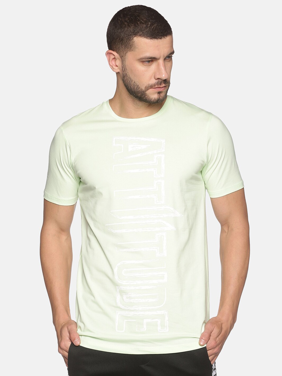 

ATTIITUDE Men Typography Printed Pure Cotton T-shirt, Sea green