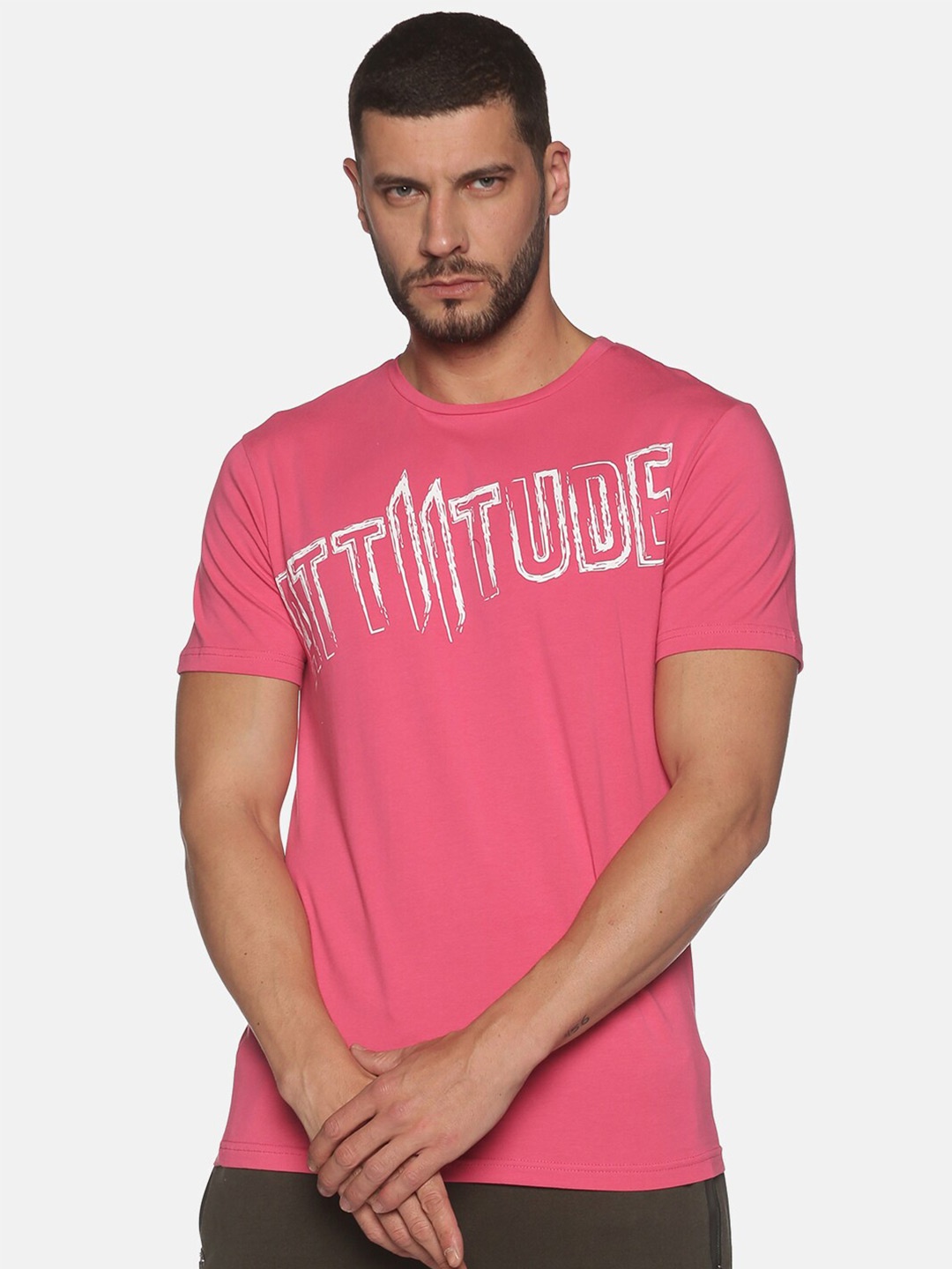 

ATTIITUDE Men Typography Printed Dry Fit Pure Cotton T-shirt, Pink