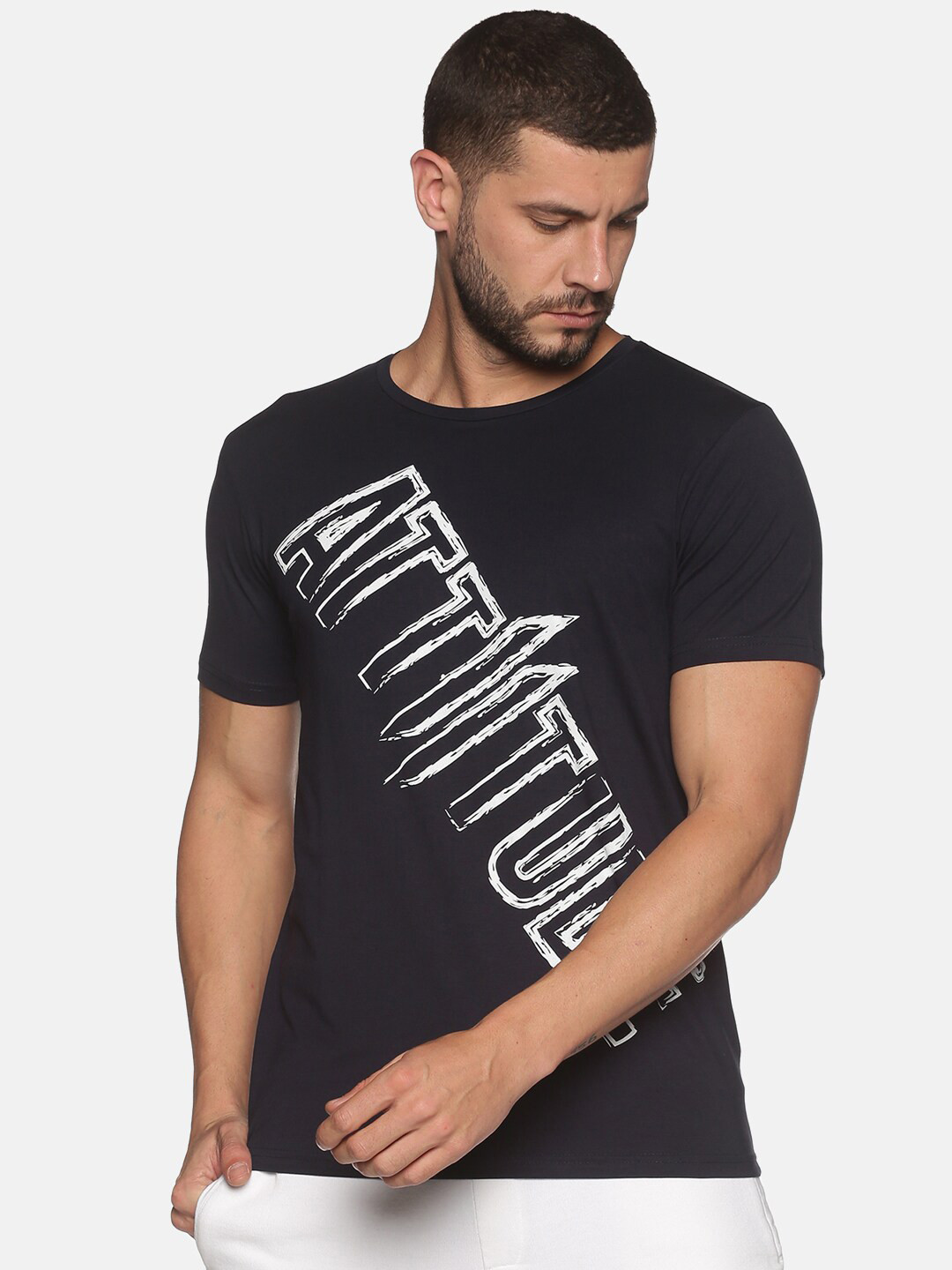 

ATTIITUDE Men Typography Printed Pure Cotton T-shirt, Black