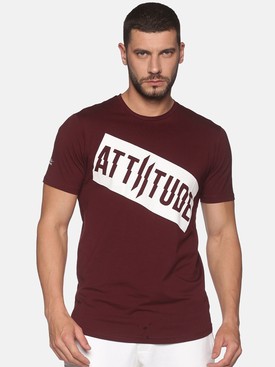 

ATTIITUDE Typography Printed Pure Cotton Dry-Fit T-shirt, Maroon