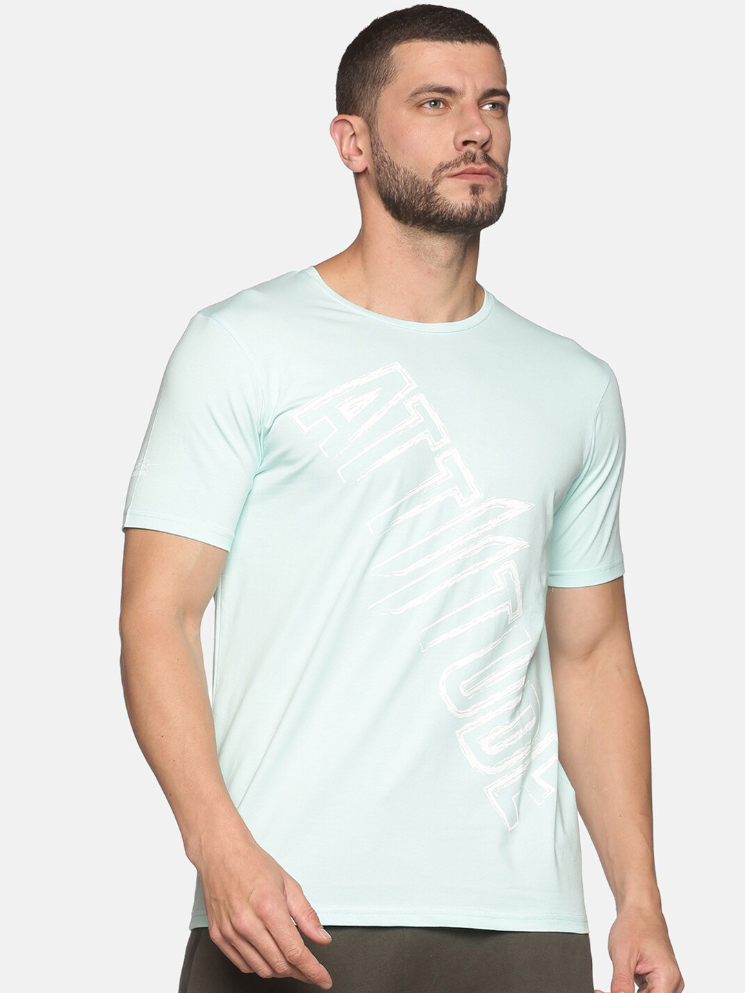 

ATTIITUDE Men Typography Printed Pure Cotton T-shirt, Blue