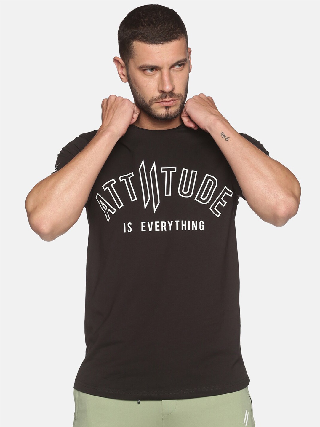 

ATTIITUDE Men Typography Printed Monochrome Dry fit Pure Cotton T-shirt, Black
