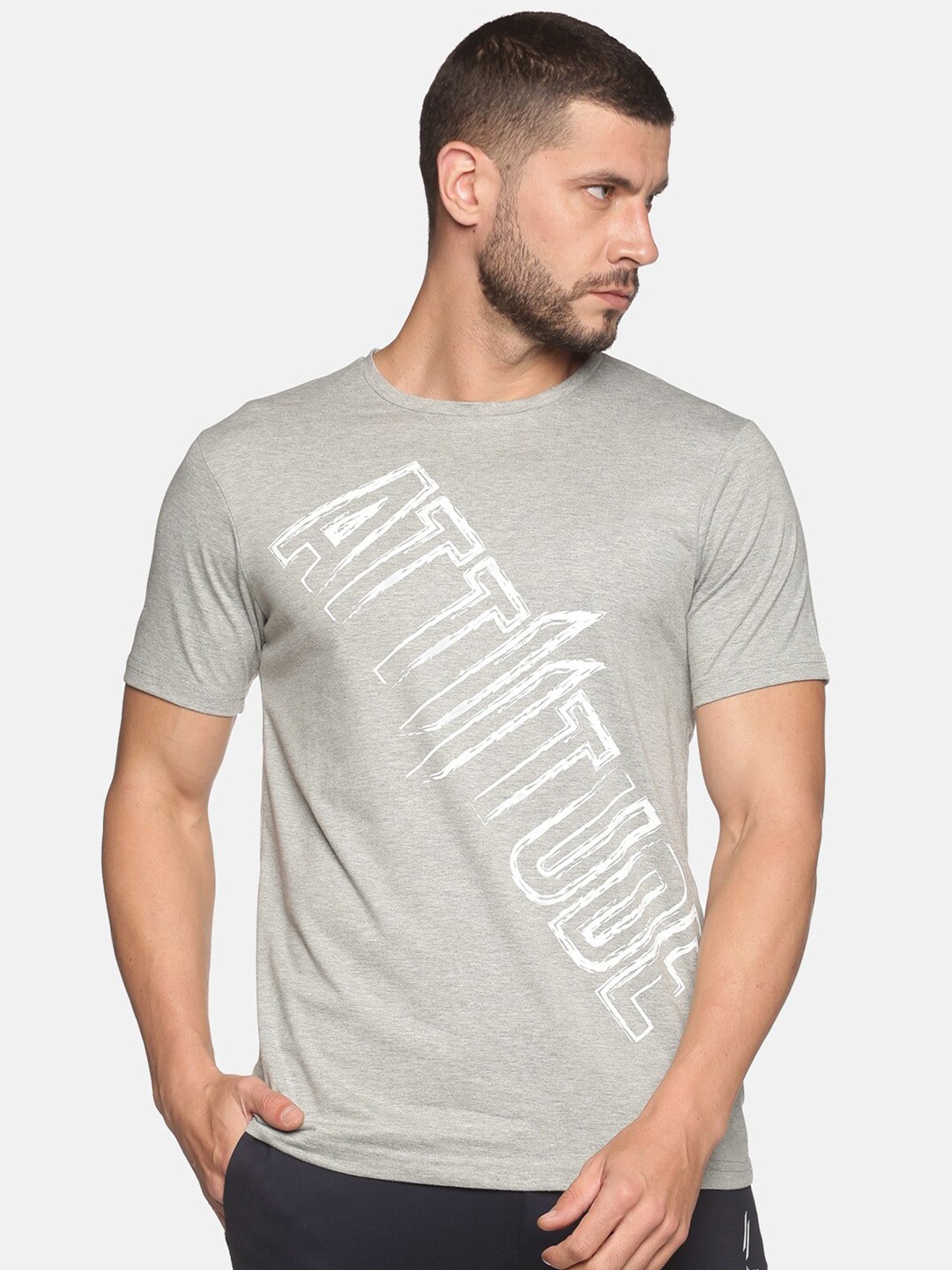 

ATTIITUDE Men Printed Pure Cotton T-shirt, Grey melange