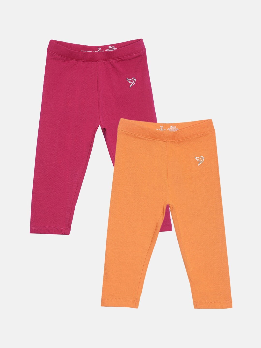 

TWIN BIRDS Pack Of 2 Pure Cotton Girls Three Fourth-Length Leggings, Pink