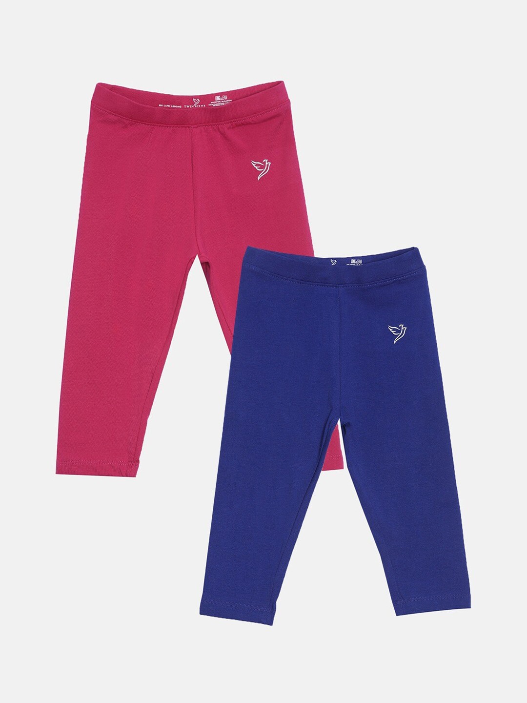 

TWIN BIRDS Girls Pack of 2 Three-Fourth Length Pure Cotton Leggings, Pink