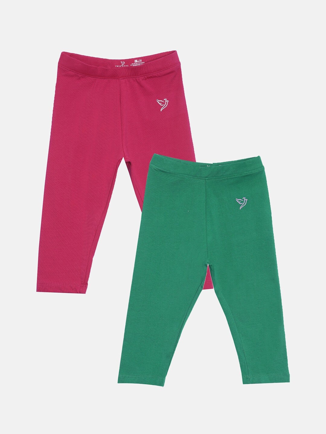 

TWIN BIRDS Girls Pack Of 2 Pure Cotton Three Fourth-Length Leggings, Pink