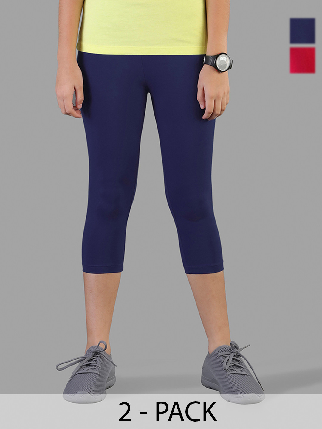 

TWIN BIRDS Girls Pack Of 2 Pure Cotton Three Fourth-Length Leggings, Pink