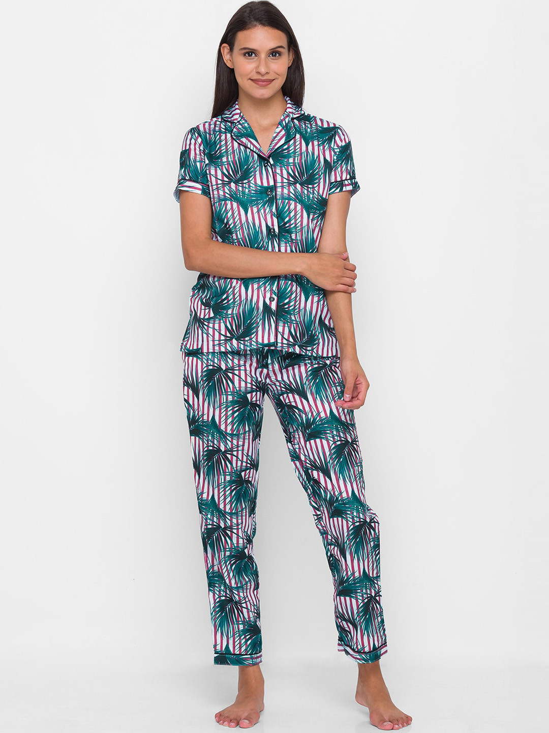 

FashionRack Women Tropical Printed Night Suit, Pink