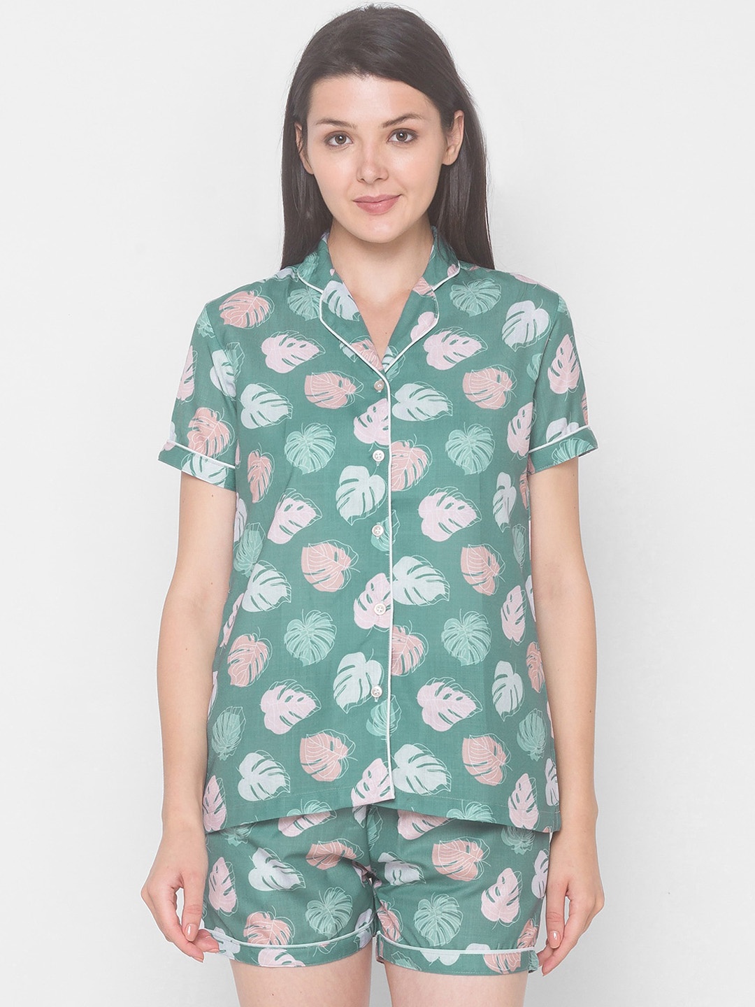 

FashionRack Women 2 Pieces Floral Printed Night Suit, Pink