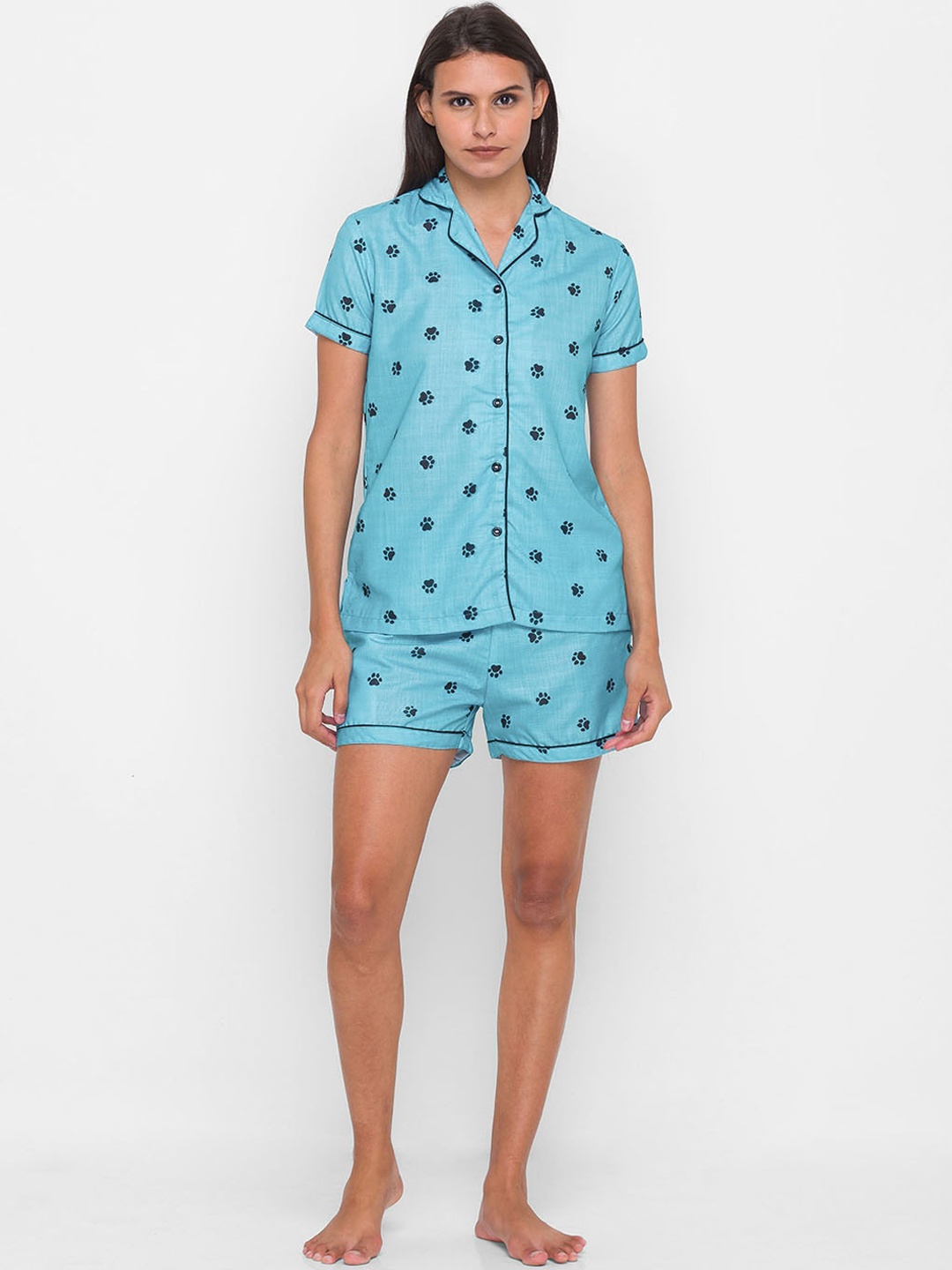 

FashionRack Women Conversational Printed Pure Cotton Night Suit, Blue