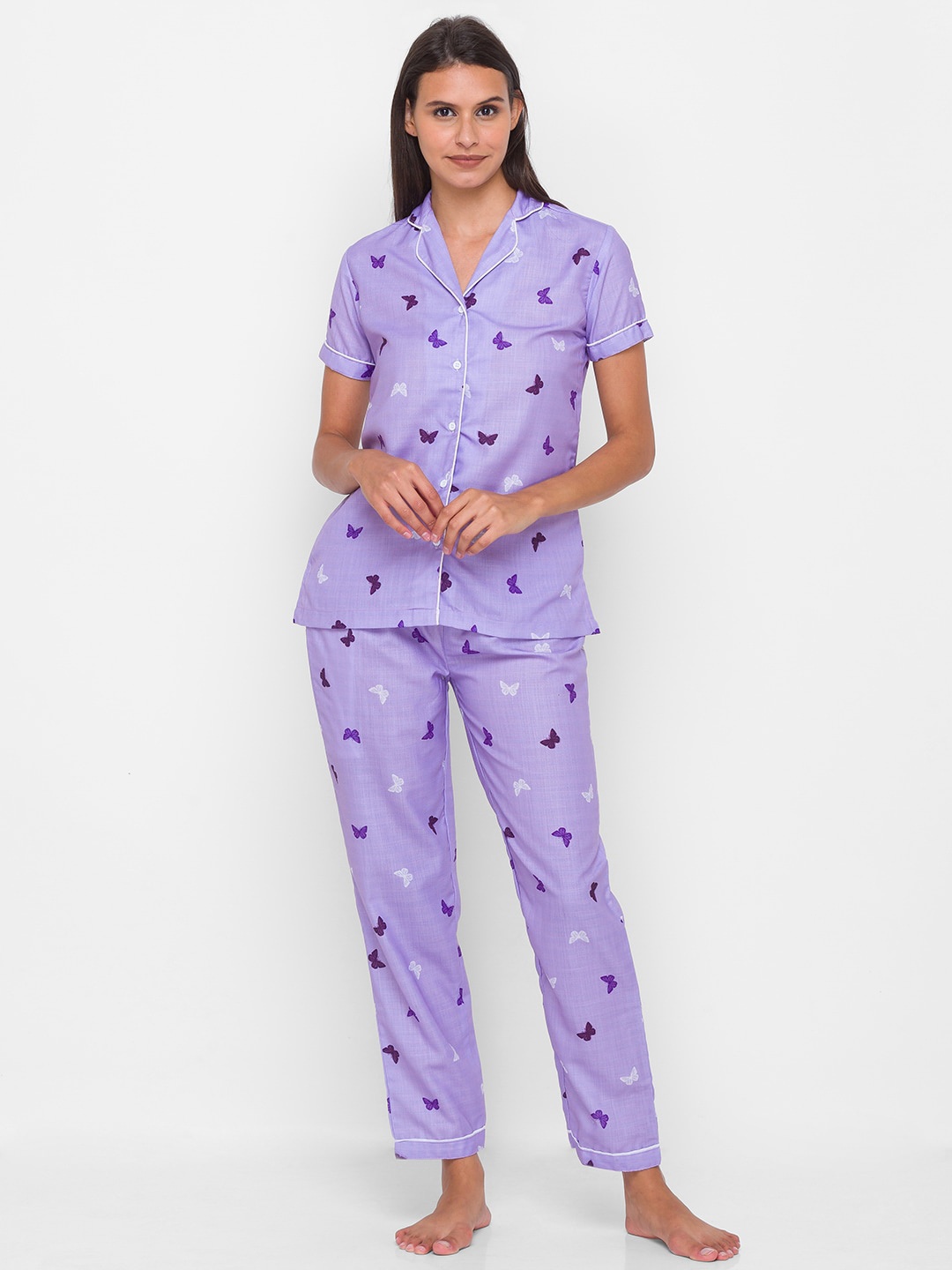 

FashionRack Women 2 Pieces Conversational Printed Night Suit, Purple