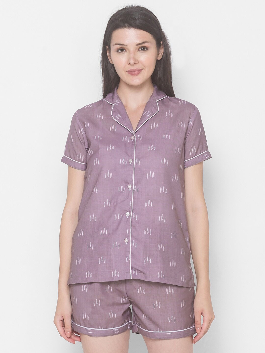 

FashionRack Women Conversational Printed Pure Cotton Night Suit, Purple