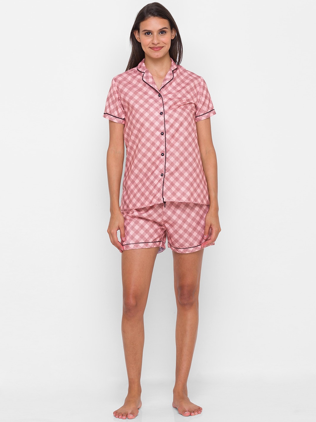 

FashionRack Women 2 Pieces Checked Pure Cotton Night Suit, Brown