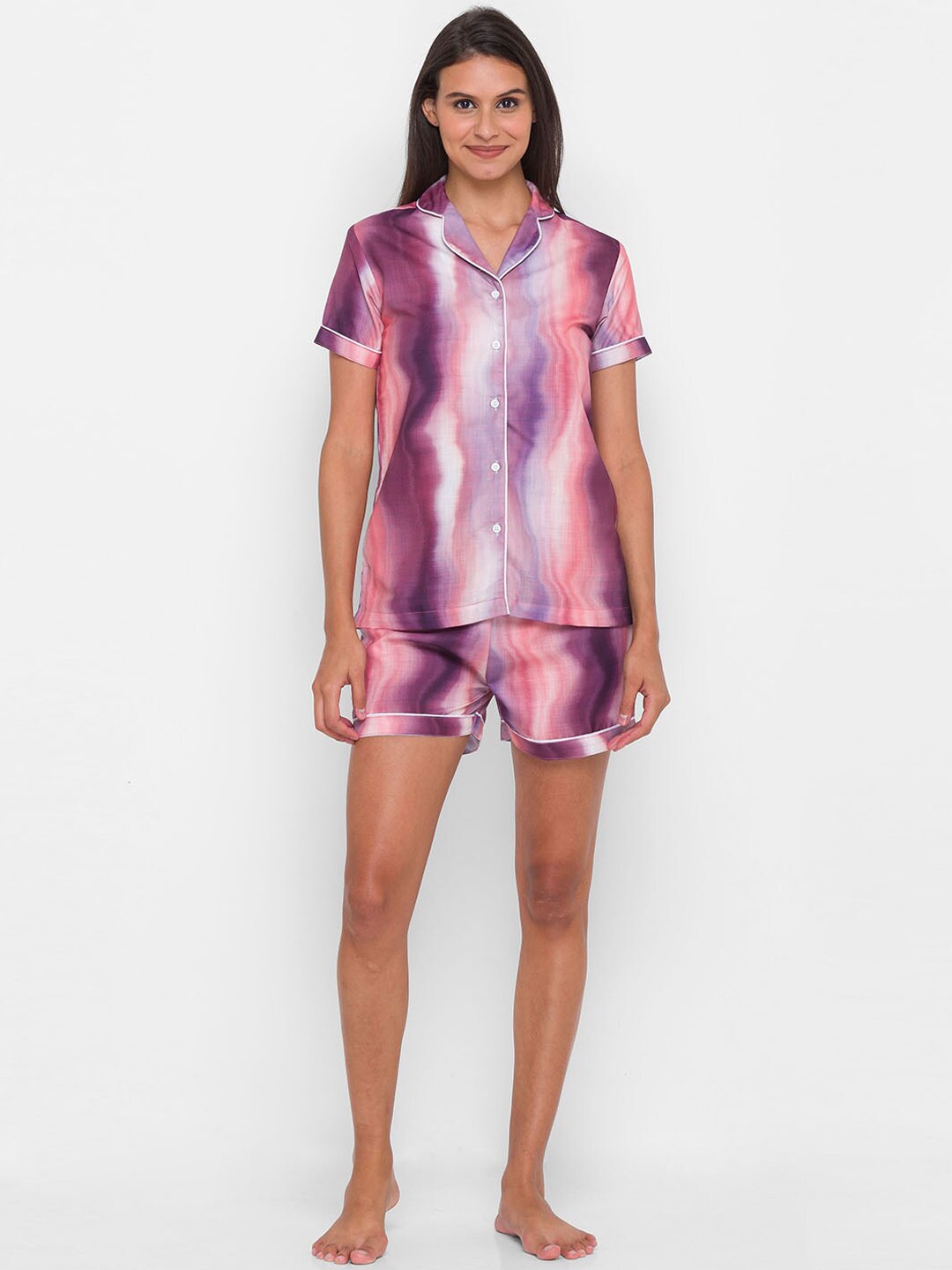 

FashionRack Women 2 Pieces Tie And Dye Printed Night Suit, Purple